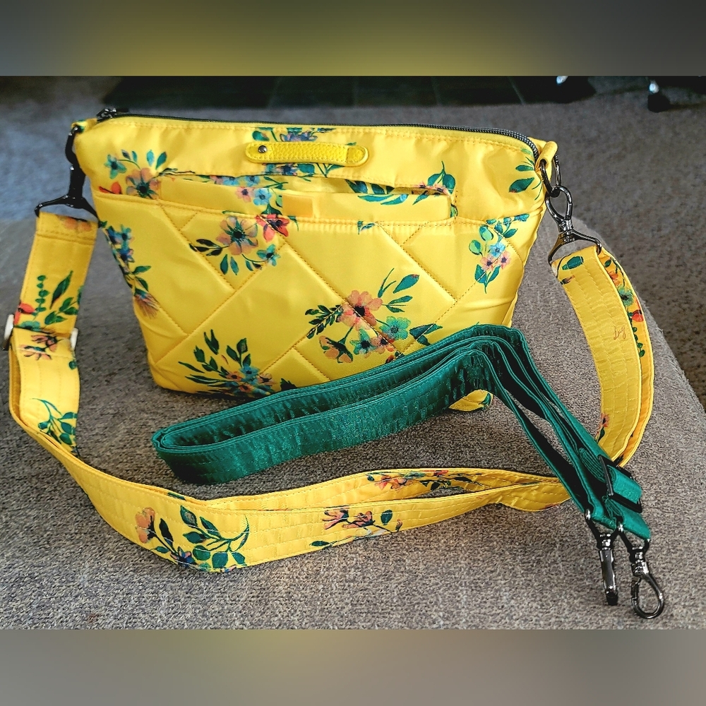 Lug Yellow and Green Crossbody Bag with Floral Design